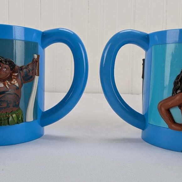 Disney Moana Plastic Mug Set of 2 Kids Handled 3D Characters Blue Reusable - Picture 4 of 12